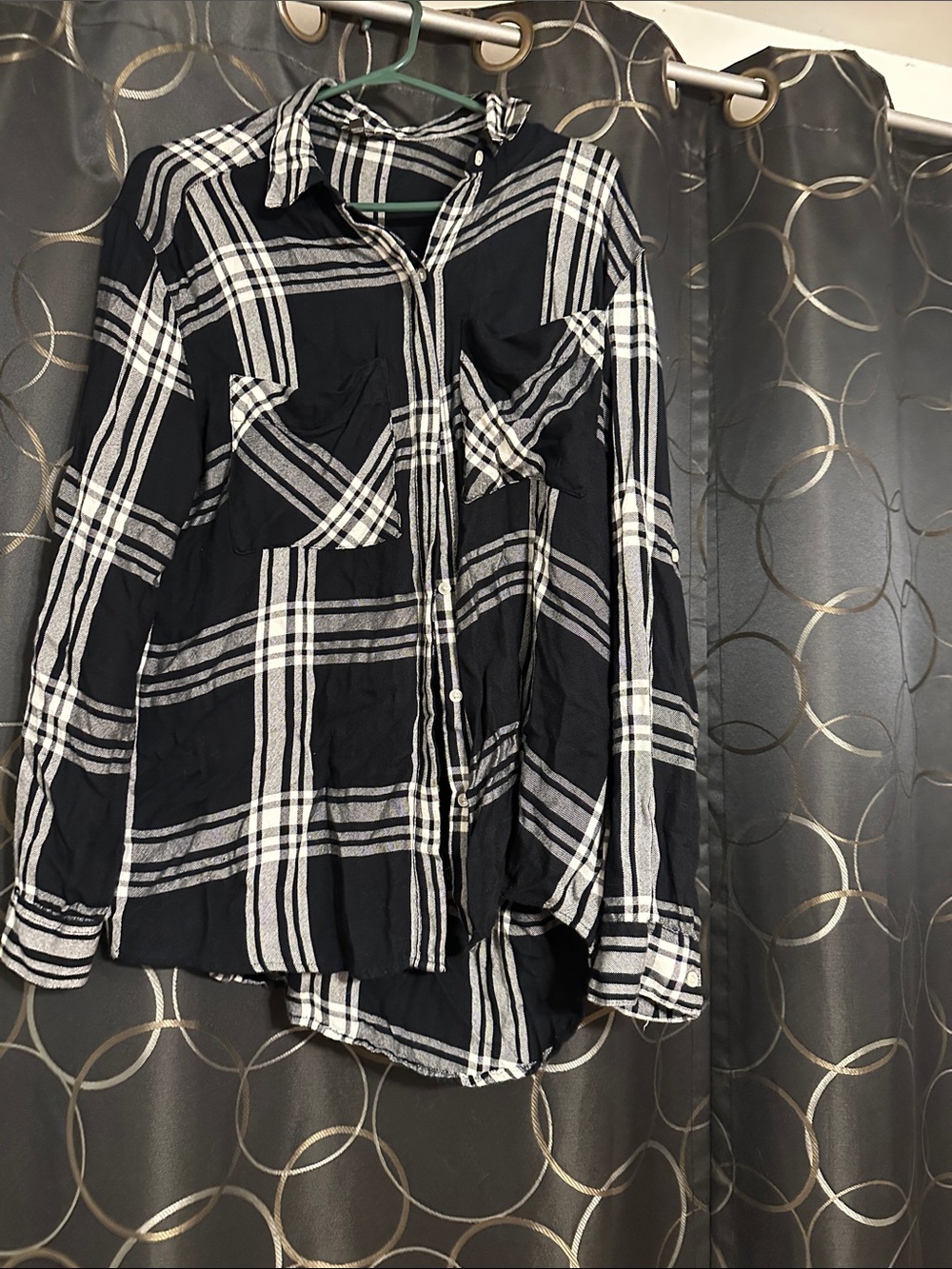 Express Black and White Plaid Button-Down Shirt